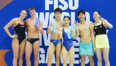 大运会——跳水：郑钧之/王伟莹获混合双人十米台冠军