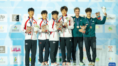 攀岩——世界杯贵阳站：中国队包揽男、女子速度接力决赛冠军